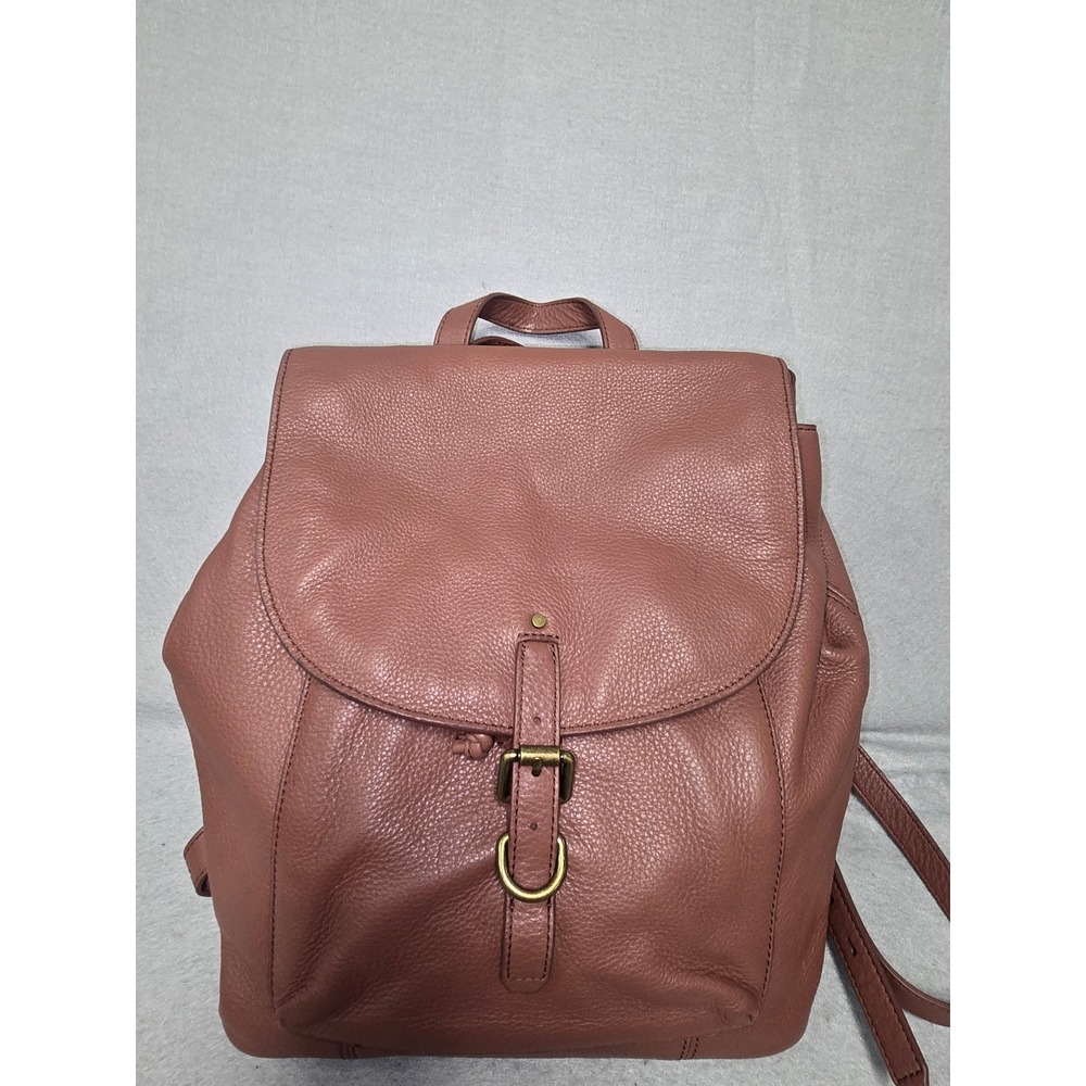 Lucky Brand Mauve Pink Pebbled Leather Flap Backpack Adjustable Straps Boho Bag